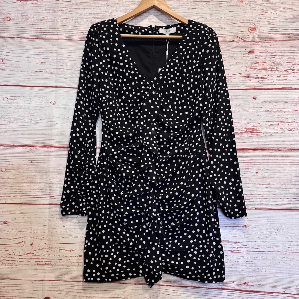 NWT LIKELY Corinne Ruffled Polka Dot Mini Dress in Black and White Sz 6 - Picture 3 of 12